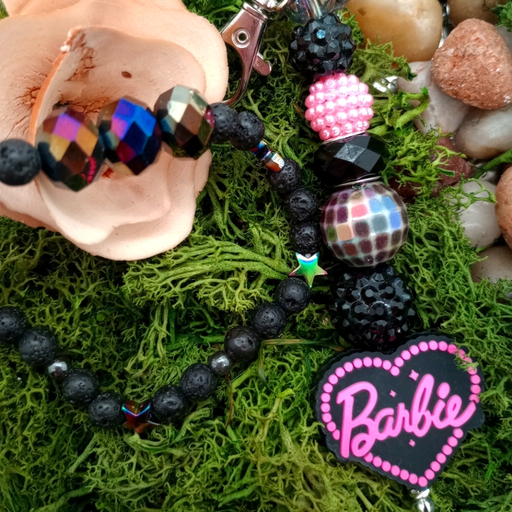 Barbie keychain and beaded bracelet set